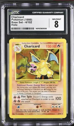 CGC 8 CHARIZARD POkemon Baset Set 1999 4/12 Holo NM/ Mint - Image 1