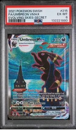 Evolving Skies Umbreon VMAX Alt Art Secret Card 215/203 EX-MT PSA 6 Moonbreon EN - Image 1