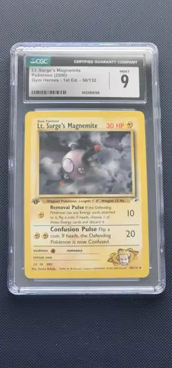 2000 Lt Surge's Magnemite 1st Edition 50/132 Gym Heroes Pokemon CGC 9 - Image 1