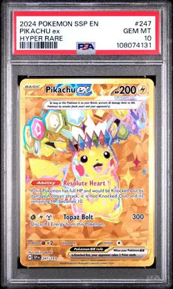 2024 POKEMON SSP EN-SURGING SPARKS HYPER RARE #247 PIKACHU EX PSA 10 - Image 1