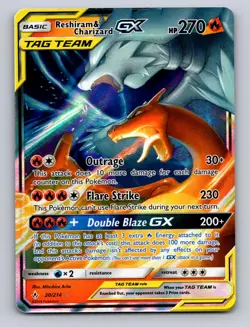 RESHIRAM & CHARIZARD GX 20/214 HOLO GX RARE UNBROKEN BONDS POKEMON NM - Image 1