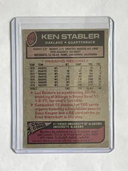 1977 Topps - All-Pro Ken Stabler #110, Oakland Raiders, GOOD - Image 2