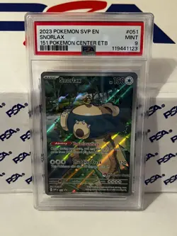 PSA 9 Snorlax SVP051 Black Star Promo 151 ETB Pokemon Center Stamped Card - Image 1