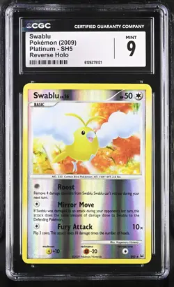 CGC 9 MINT Swablu 2009 Platinum SH5 Reverse Holo Pokemon Card - Image 1