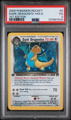 2000 POKEMON ROCKET 1ST ED #5 DARK DRAGONITE-HOLO PSA 3 - Image 1