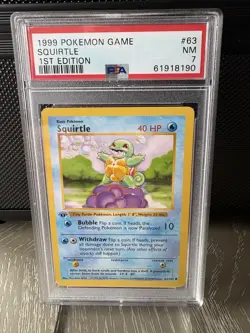 1999 POKEMON BASE SET 1ST EDITION SHADOWLESS #63 SQUIRTLE PSA 7 - Image 1