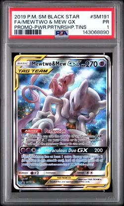 2019 POKEMON SM BLACK STAR PROMO #SM191 FULL ART/MEWTWO & MEW GX PSA 1 - Image 1