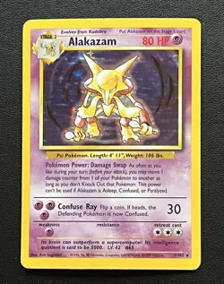 1999 Pokemon Alakazam TCG Base Set Holo Card 1/102 Unlimited Holo Rare MP WOTC - Image 1