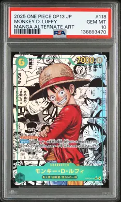 Monkey D Luffy Manga PSA 10 - One Piece OP13-118 Carrying On His Will Japanese - Image 1