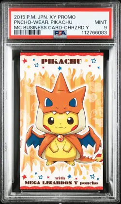 Poncho-Wearing Pikachu Charizard Y Pokemon 2015 MC Business Card Japanese PSA 9 - Image 1
