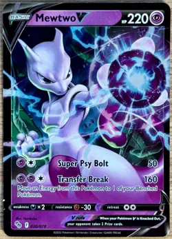 2022 POKEMON GO TCG MEWTWO V ULTRA RARE HOLO 030/078 NM+ - Image 1