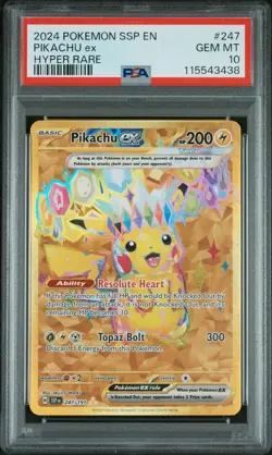 2024 POKEMON SSP EN-SURGING SPARKS HYPER RARE #247 PIKACHU EX PSA 10 - Image 1