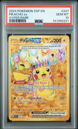 2024 POKEMON SSP EN-SURGING SPARKS HYPER RARE #247 PIKACHU EX PSA 10 - Image 1
