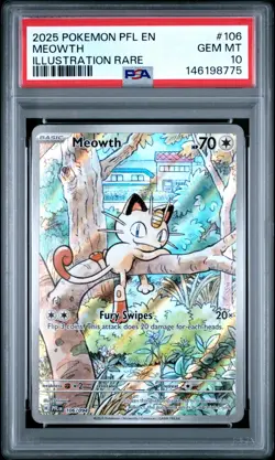 2025 POKEMON PFL EN-PHANTASMAL FLAMES ILLUSTRATION RARE #106 MEOWTH PSA 10 - Image 1
