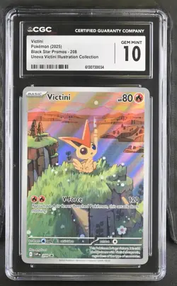 CGC 10 GEM MINT Victini 208 Black Star Promo Unova Illustration Collection - Image 1