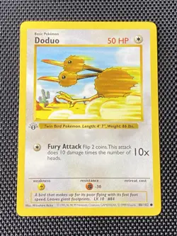 Pokemon Base Set Common Doduo 48/102 1st Edition Shadowless Grey Stamp LP+ - Image 1