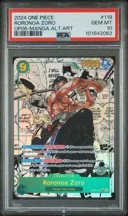 Bandai Roronoa Zoro OP06-Manga Alt.Art OP06-118 SEC Secret Rare Foil PSA 10 2024 - Image 1