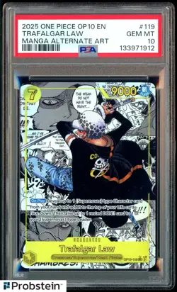 2025 One Piece OP10 EN Manga Alternate Art #119 Trafalgar Law PSA 10 GEM MINT - Image 1