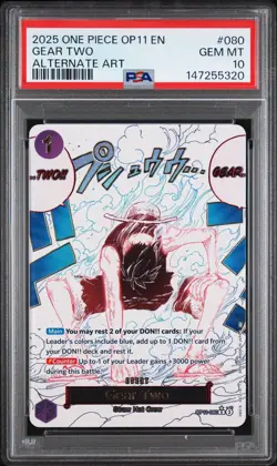 2025 ONE PIECE OP11-A FIST OF DIVINE SPEED ALTERNATE ART #080 GEAR TWO PSA 10 - Image 1