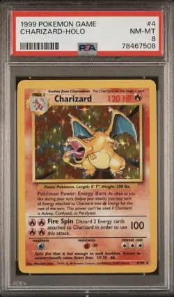 1999 POKEMON BASE SET 4 CHARIZARD HOLO PSA 8 MINT - Image 1