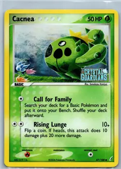 Pokemon Card - Cacnea Crystal Guardians 47/100 Common Reverse Holo STAMPED - Image 1