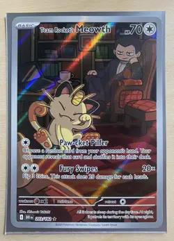 Pokemon Destined Rivals Team Rocket's Meowth Illustration Rare Holo DRI 203/182 - Image 1