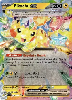 Pikachu ex - 057/191 - NM Surging Sparks Double Rare Pokemon TCG Card - Image 1