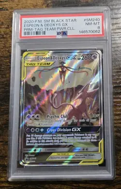 2020 Pokemon Espeon and Deoxys GX Tag Team SM240 Black Star Promo PSA 8 - Image 1