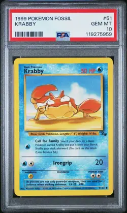 1999 POKEMON FOSSIL #51 KRABBY PSA 10 GEM MINT - Image 1