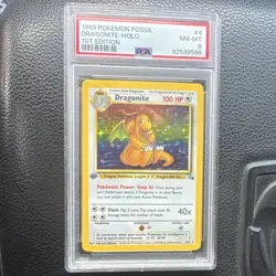 Pokemon Dragonite 4/62 Fossil Holo Rare 1st Edition 100 HP PSA 8 1999 - Image 1