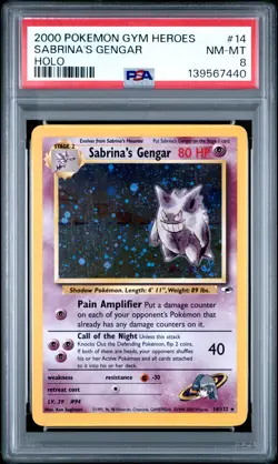 2000 POKEMON GYM HEROES HOLO #14 SABRINA'S GENGAR PSA 8 - Image 1