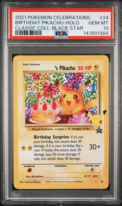 PSA 10 BIRTHDAY PIKACHU 24 CELEBRATIONS CLASSIC COLLECTION POKEMON GEM MINT BM - Image 1