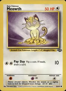 MEOWTH 56/64 COMMON JUNGLE POKEMON UNLIMITED LP - Image 1