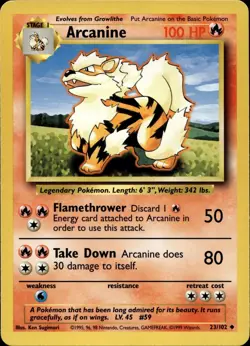 ARCANINE 23/102 UNCOMMON BASE SET UNLIMITED POKEMON LP - Image 1