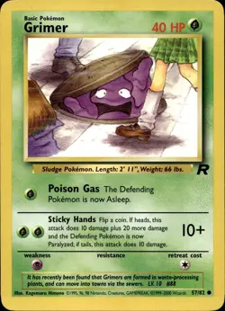 GRIMER 57/82 COMMON TEAM ROCKET POKEMON UNLIMITED LP - Image 1