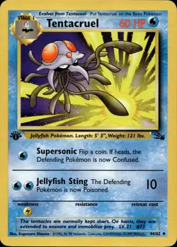TENTACRUEL 44/62 UNCOMMON FOSSIL POKEMON 1ST EDITION LP - Image 1