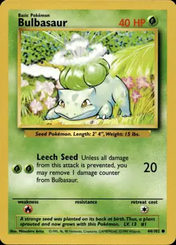 BULBASAUR 44/102 COMMON BASE SET UNLIMITED POKEMON NM/M - Image 1