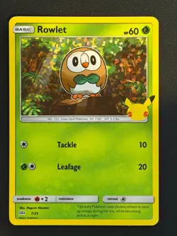 POKEMON Card Rowlet HOLO 7/25 McDonald's 25th Anniversary Near Mint Free P&P - Image 1