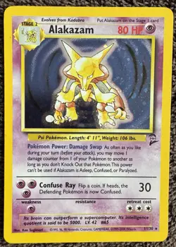 Pokemon Alakazam Base Set 2 Holo Rare English 1999 80HP Stage 2 30 Attack - Image 1
