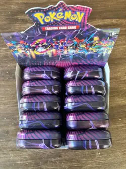 Pokemon TCG: Mega Evolutions Mega Heroes 10x Mini Tin Unsealed display. NEW - Image 1