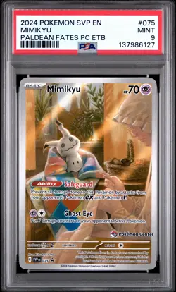 2024 POKEMON PALDEAN FATES POKEMON CENTER ETB PROMO SVP #075 MIMIKYU PSA 9 - Image 1