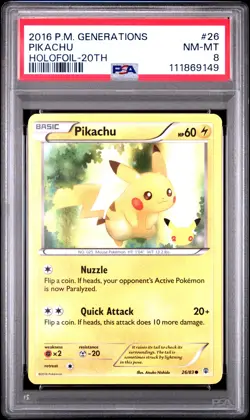 2016 POKEMON XY GENERATIONS HOLO FOIL 20TH #26 PIKACHU PSA 8 - Image 1