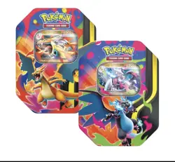 Pokemon TCG Mega Charizard X + Y ex Sealed Tin Bundle Lot Set Of 2 In Hand QTY - Image 1