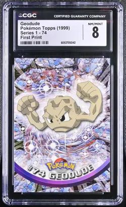 1999 Pokemon Topps Series 1 Card Number First Print #74 Geodude CGC 8 - Image 1