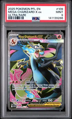 2025 POKEMON PFL EN-PHANTASMAL FLAMES ULTRA RARE #109 MEGA CHARIZARD X EX PSA 9 - Image 1