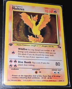 Pokemon TCG Vintage 1999 Moltres 1st Edition Fossil Set Rare-Holo #12/62 MP - Image 1