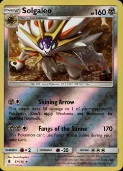 Solgaleo 87/145 Rare Reverse Holo SM Guardians Rising Pokemon - Image 1