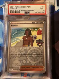 2024 PSA Mint 9 Pokemon SSP #187 Surfer Regional Championships Reverse Holo - Image 2