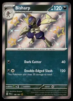 Pokemon Cards Bisharp 186/091 Paldean Fates Shiny Rare NM - Image 1