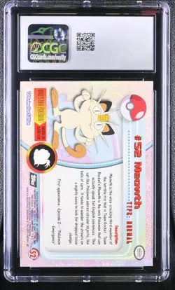1999 Pokemon Topps Series 1 Second Print Silver Foil #52 Meowth CGC 9 - Image 2